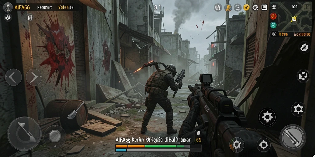 Tampilan gameplay AIFA66 dengan suasana menyeramkan dan mencekam.