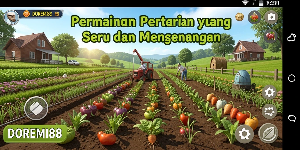 Screenshot DOREMI88 menampilkan lahan pertanian yang hijau dan subur.