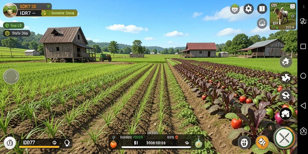 Tampilan menarik dari gameplay pertanian di IDR77.