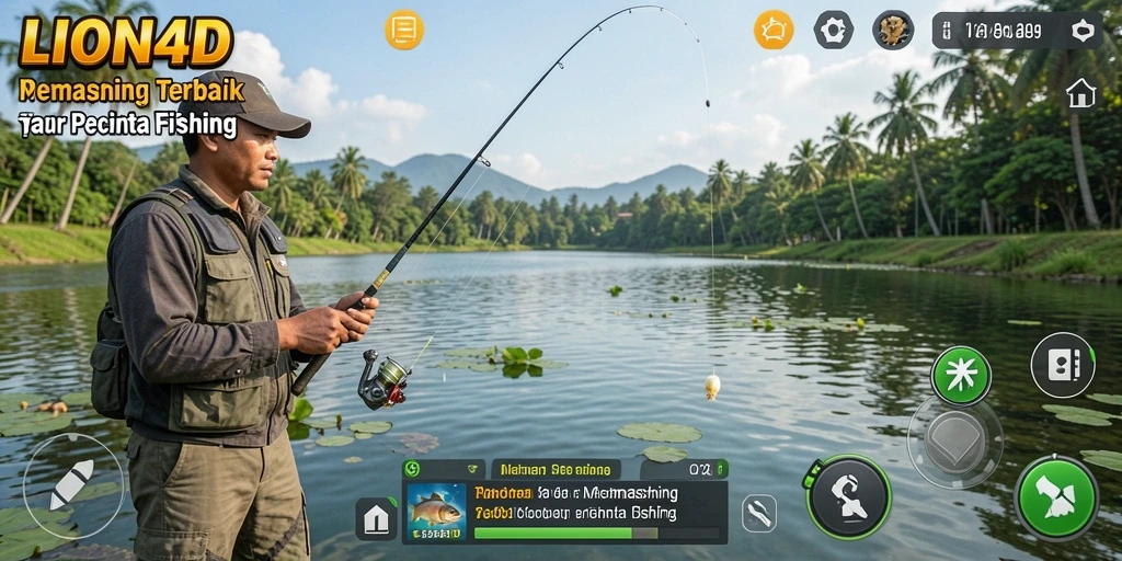 Screenshot gameplay LION4D menampilkan momen memancing yang menegangkan.