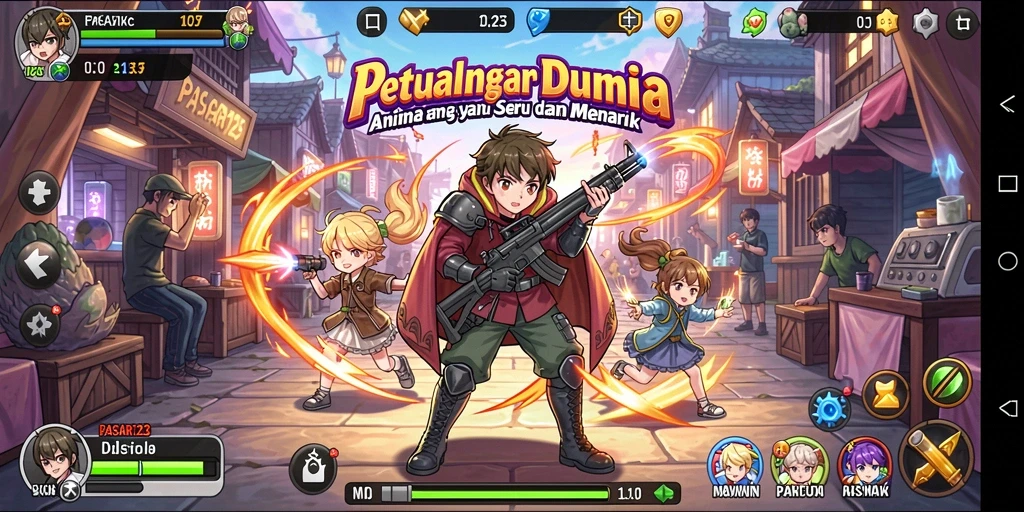 Screenshot utama PASAR123 menampilkan aksi seru dalam dunia Anime.
