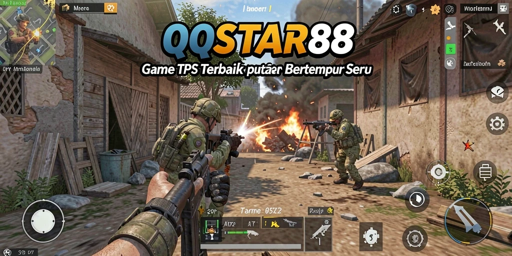 Screenshot game QQSTAR88 menunjukkan aksi tembak-menembak yang intens.