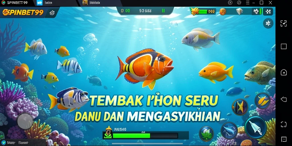 Screenshot gameplay SPINBET99 yang menunjukkan aksi menembak ikan.