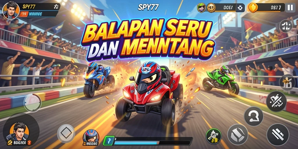 Tampilan gameplay SPY77 dengan aksi balapan yang mendebarkan.