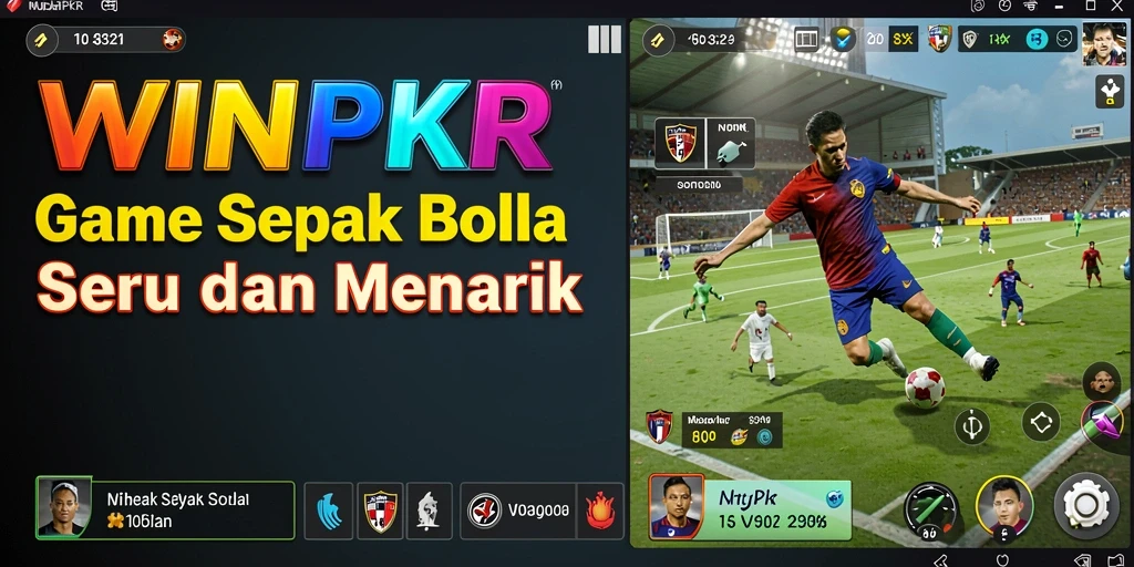 Tampilan gameplay seru dalam WINPKR yang menampilkan aksi sepak bola.