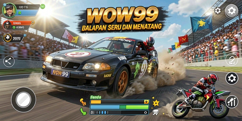 Tampilan gameplay balapan seru di WOW99 dengan mobil kencang.